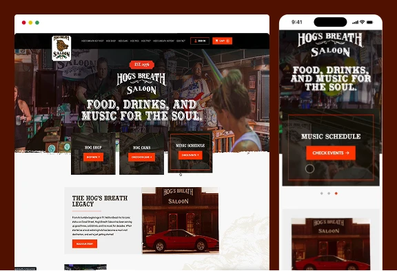 Restaurant and ecommerce web design for Hogs Breath Saloon | Pixelchefs